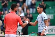 The Serb (L) and Alejandro Tabilo pictured at the 2025 Monte-Carlo Masters - Image Source: Getty